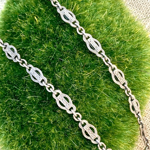 Alluring Vintage Filigree Sterling Silver Diamond and Camphor Glass Necklace - Picture 4 of 6